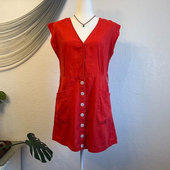 Nicole Miller Full Button Mini Dress Red Size S French European Linen Blend - Picture 1 of 10
